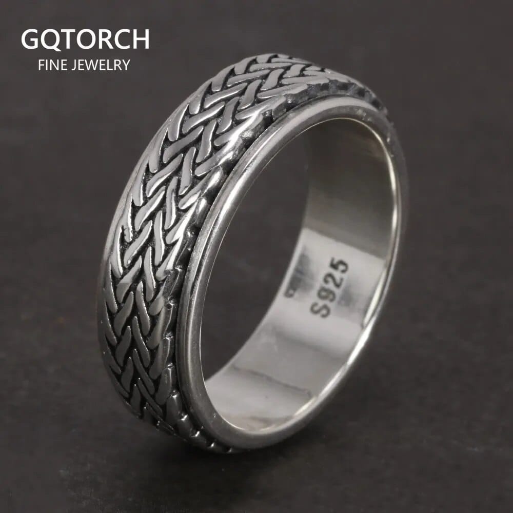 Sterling Silver Braided Wide Band Ring for Men and Women, Jewelry